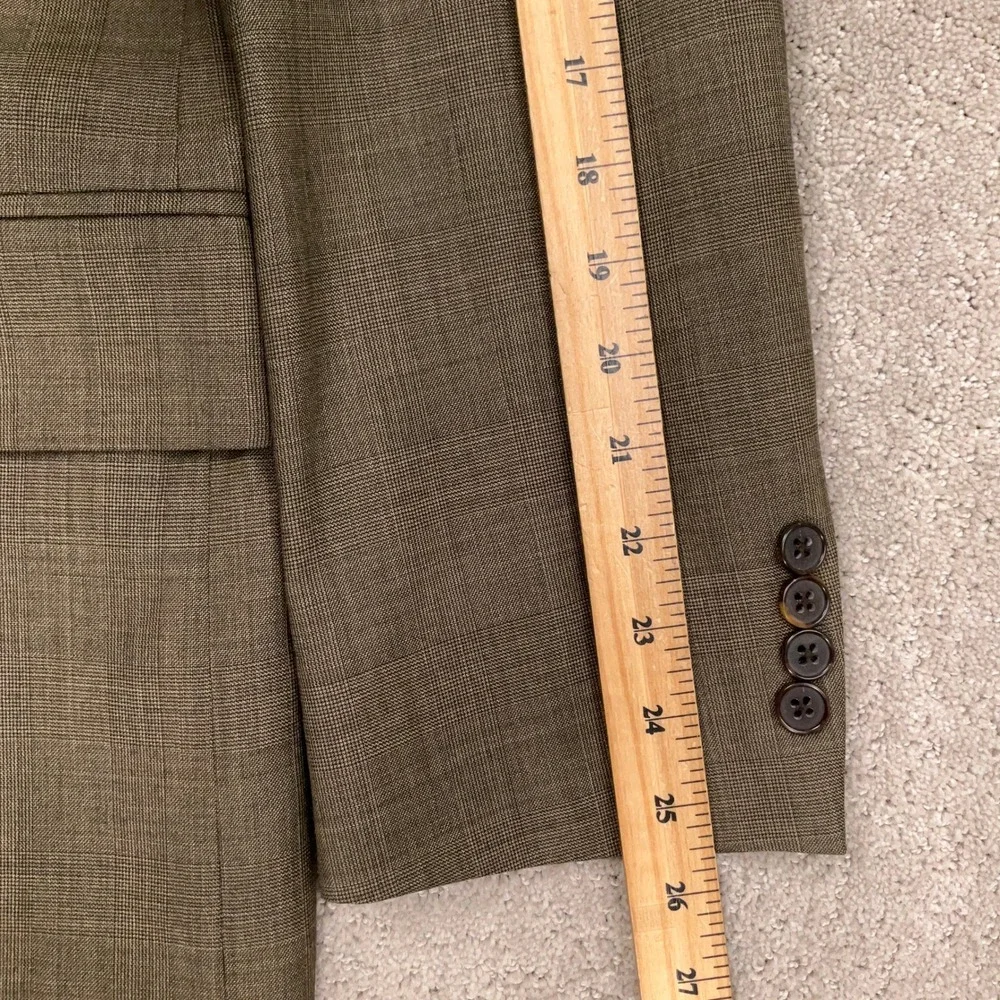 Nautica Suit Men 43R W37 Olive Brown Glen Plaid 3-Button Wool  Unhemmed